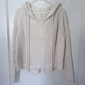 Miracle NWT Cropped Slit Back Ivory Cable Knit Chenille Sweater Hoodie-Size M/L